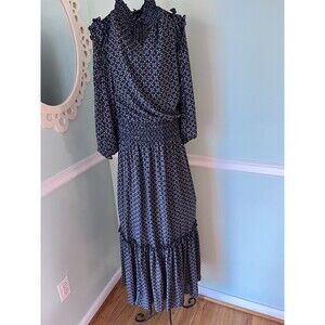 Max Studio Tiered Floral Maxi Dress Smocked CottageCore, Blue Prairie Lace  XS